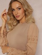 elsa.m by may Pulover Bej cu Broderie Decorativă și Mânecă Ajurată Anulika