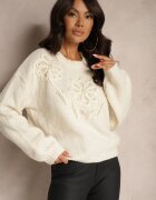 elsa.m by may Pulover bej cu croială tip cutie cu aplicație florală decorată cu perle Hedilie