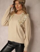 elsa.m by may Pulover bej deschis Clasic cu aplicații florale ornamentale și perle Leanwenna