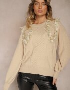 elsa.m by may Pulover bej deschis Clasic cu aplicații florale ornamentale și perle Leanwenna