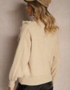 elsa.m by may Pulover bej deschis Clasic cu aplicații florale ornamentale și perle Leanwenna