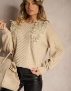 elsa.m by may Pulover bej deschis Clasic cu aplicații florale ornamentale și perle Leanwenna