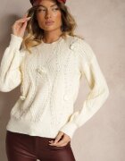 elsa.m by may Pulover bej deschis din bumbac Decorat cu flori 3D și perle Noraleth