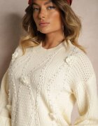 elsa.m by may Pulover bej deschis din bumbac Decorat cu flori 3D și perle Noraleth