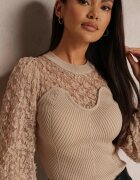 elsa.m by may Pulover Bej din Tricot Reiat cu Dantelă Ule