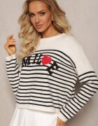 elsa.m by may Pulover bej și negru cu textul Smile și model în dungi Suwaia