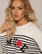 elsa.m by may Pulover bej și negru cu textul Smile și model în dungi Suwaia