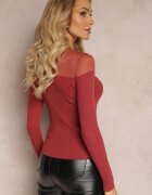 elsa.m by may Pulover Bordo cu Guler semi-înalt și Decolteu Transparent Taikaroa