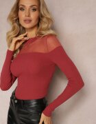elsa.m by may Pulover Bordo cu Guler semi-înalt și Decolteu Transparent Taikaroa