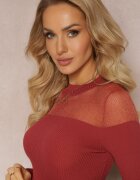 elsa.m by may Pulover Bordo cu Guler semi-înalt și Decolteu Transparent Taikaroa