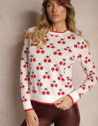 elsa.m by may Pulover Casual Alb din Viscoză Decorat cu Imprimeu cu Cireșe Avattria