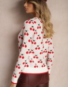 elsa.m by may Pulover Casual Alb din Viscoză Decorat cu Imprimeu cu Cireșe Avattria