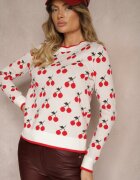 elsa.m by may Pulover Casual Alb din Viscoză Decorat cu Imprimeu cu Cireșe Avattria