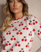 elsa.m by may Pulover Casual Alb din Viscoză Decorat cu Imprimeu cu Cireșe Avattria
