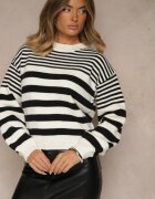 elsa.m by may Pulover Clasic în Dungi Alb-Negru cu Borduri Elastice
