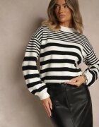 elsa.m by may Pulover Clasic în Dungi Alb-Negru cu Borduri Elastice