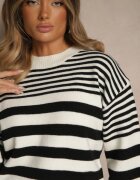 elsa.m by may Pulover Clasic în Dungi Alb-Negru cu Borduri Elastice