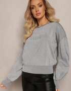elsa.m by may Pulover Clasnic Gri cu Fir Metalic și Scris Actylia