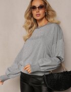 elsa.m by may Pulover Clasnic Gri cu Fir Metalic și Scris Actylia