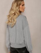 elsa.m by may Pulover Clasnic Gri cu Fir Metalic și Scris Actylia
