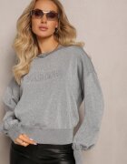 elsa.m by may Pulover Clasnic Gri cu Fir Metalic și Scris Actylia