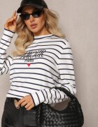 elsa.m by may Pulover golf alb cu dungi cu broderie decorativă Olylla