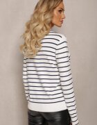 elsa.m by may Pulover golf alb cu dungi cu broderie decorativă Olylla