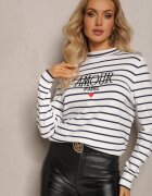 elsa.m by may Pulover golf alb cu dungi cu broderie decorativă Olylla