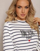 elsa.m by may Pulover golf alb cu dungi cu broderie decorativă Olylla