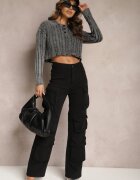 elsa.m by may Pulover Gri croptop cu model împletit și guler Zorilda