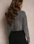 elsa.m by may Pulover Gri croptop cu model împletit și guler Zorilda