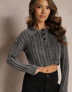 elsa.m by may Pulover Gri croptop cu model împletit și guler Zorilda