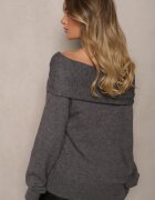 elsa.m by may Pulover Gri Cu umerii goi din Vâscoză cu încrețituri decorative la decolteu Nelilda