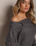 elsa.m by may Pulover Gri Cu umerii goi din Vâscoză cu încrețituri decorative la decolteu Nelilda