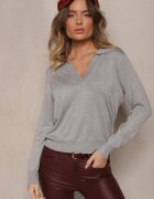 elsa.m by may Pulover Gri cu Vâscoză și Guler Decorativ Ceaola