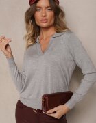 elsa.m by may Pulover Gri cu Vâscoză și Guler Decorativ Ceaola