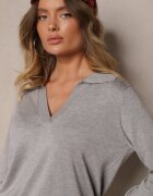 elsa.m by may Pulover Gri cu Vâscoză și Guler Decorativ Ceaola
