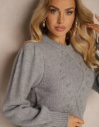 elsa.m by may Pulover Gri din Viscoză Decorat cu Imprimeu în relief Harizia