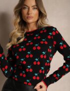 elsa.m by may Pulover Negru Casual cu Viscoză cu Print cu Cireșe Avattria