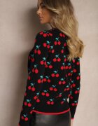 elsa.m by may Pulover Negru Casual cu Viscoză cu Print cu Cireșe Avattria