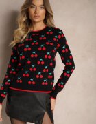 elsa.m by may Pulover Negru Casual cu Viscoză cu Print cu Cireșe Avattria