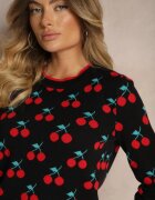 elsa.m by may Pulover Negru Casual cu Viscoză cu Print cu Cireșe Avattria