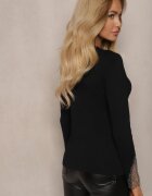 elsa.m by may Pulover Negru cu Inserții din Plasă cu Zirconii Dertta