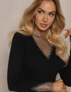 elsa.m by may Pulover Negru cu Inserții din Plasă cu Zirconii Dertta