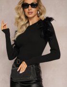 elsa.m by may Pulover Negru cu Pene și Mărgele Kaese