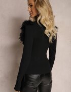 elsa.m by may Pulover Negru cu Pene și Mărgele Kaese