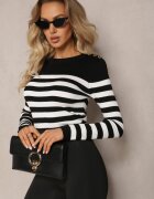 elsa.m by may Pulover negru cu umeri structurați din țesătură reiată Elfela