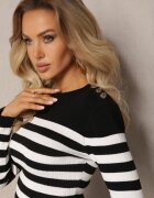 elsa.m by may Pulover negru cu umeri structurați din țesătură reiată Elfela