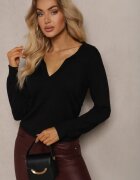 elsa.m by may Pulover Negru cu Viscoză și Guler Decorativ Ceaola