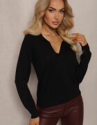 elsa.m by may Pulover Negru cu Viscoză și Guler Decorativ Ceaola